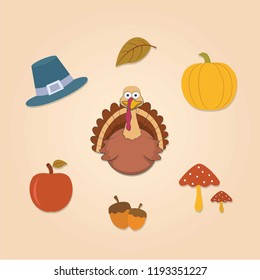 Item Set for Happy Thanksgiving Vector