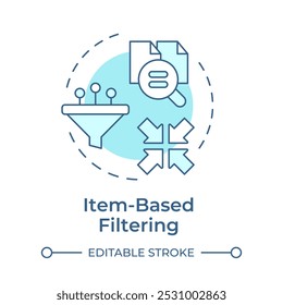 Item-based filtering soft blue concept icon. Data collection, organization. Methodology, algorithms. Round shape line illustration. Abstract idea. Graphic design. Easy to use article, blog post