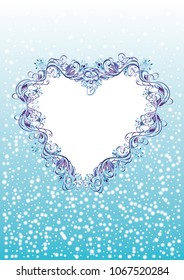 Itemized heart shaped vector blue floral frame or border