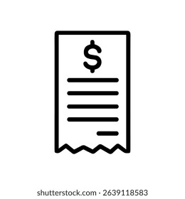 Itemized receipt displays payment information. Icon symbol illustration