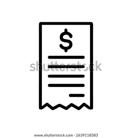 Itemized receipt displays payment information. Icon symbol illustration