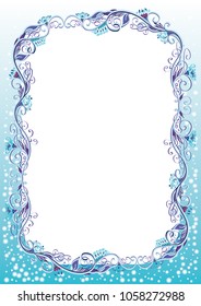 Itemized rounded vector blue floral frame or border