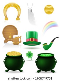 items and attributes of the national holiday of saint patrick vector illustration isolated on white background