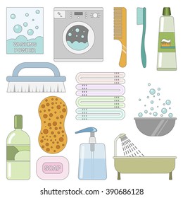 Items in the bathroom. Set of flat icons