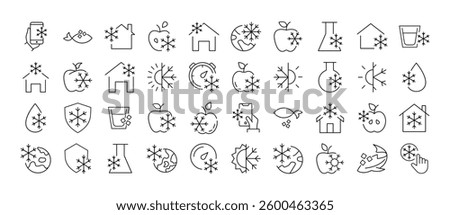 Items by Snowflakes Bundle of Related Line Icons. Outline Signs for Graphic and Web Design, Apps, Adverts, Various Cards