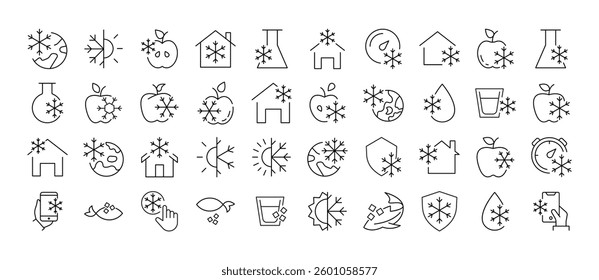 Items by Snowflakes Line Icon Set. Outline Signs for Graphic and Web Design, Apps, Adverts, Various Cards