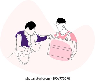 Items are checked carefully, organic shape line illustrations, boss concept checking goods from a courier, perfect for advertisements, social media, web headers, mobile apps, development, brochures,