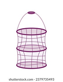 Items for fishing set. String fishing net cage. Active lifestyle and leisure. Basket for fish. Sticker for social networks. Cartoon flat vector collection isolated on white background