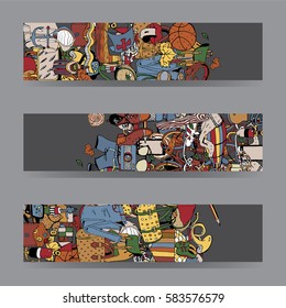 Items for the Holidays. Vector Cards and Banners Set. Adventure time concept.
