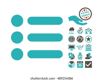Items icon with bonus images. Vector illustration style is flat iconic bicolor symbols, grey and cyan colors, white background.