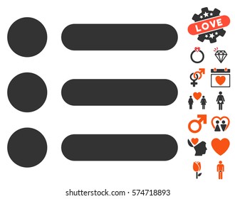 Items icon with bonus love pictograph collection. Vector illustration style is flat iconic symbols for web design, app user interfaces.