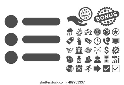 Items icon with bonus pictogram. Vector illustration style is flat iconic symbols, gray color, white background.