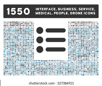 Ícone Itens e outra interface web, negócios, ferramentas, pessoas, serviço médico e prêmios símbolos vetoriais. Estilo é símbolos planos bicolor, cores azuis e cinza, ângulos arredondados, fundo branco.