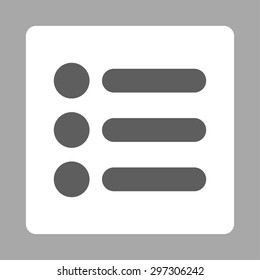 Items icon from Primitive Buttons OverColor Set. This rounded square flat button is drawn with dark gray and white colors on a silver background.