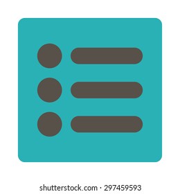 Items icon from Primitive Buttons OverColor Set. This rounded square flat button is drawn with grey and cyan colors on a white background.