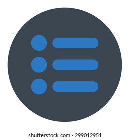Items icon from Primitive Round Buttons OverColor Set. This round flat button is drawn with smooth blue colors on a white background.