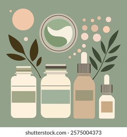 Items of natural cosmetics serum care cream harmonious colors