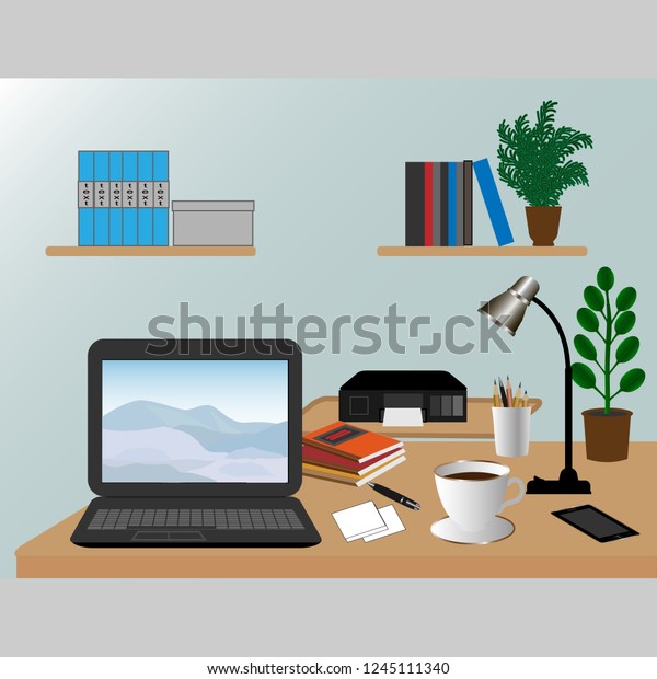 Items On Desk Office Work Vector Stock Vector Royalty Free