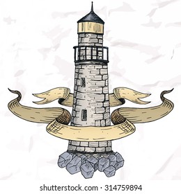 Items on the marine theme. Hand drawn elements.
