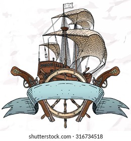 Items on the marine theme. Hand drawn elements.