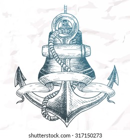 Items on the marine theme. Hand drawn elements.