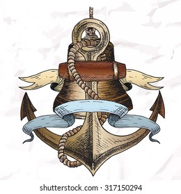 Items on the marine theme. Hand drawn elements.