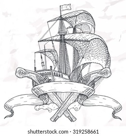 Items on the marine theme. Hand drawn elements.