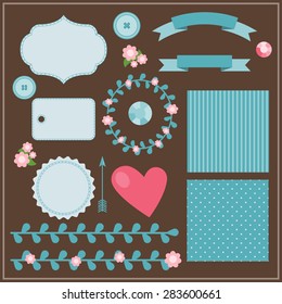 items for page design album . Set of vector elements for scrapbooking