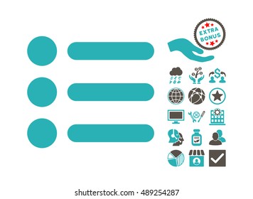 Items pictograph with bonus clip art. Vector illustration style is flat iconic bicolor symbols, grey and cyan colors, white background.