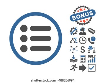 Items pictograph with bonus pictograph collection. Vector illustration style is flat iconic bicolor symbols, cobalt and gray colors, white background.