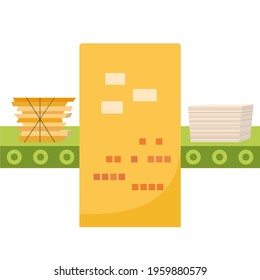 Items for recycling waste paper. Saving Earth. Recycle factory, machine, waste paper, manufacturing, strip. Paper Waste Recycling Technological Process. Conveyor.