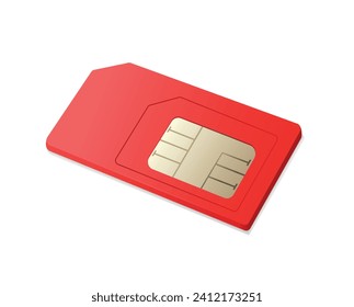 Items. Red sim card on white background. Phone card icon. Vector illustration