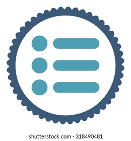 Items round stamp icon. This flat vector symbol is drawn with cyan and blue colors on a white background.