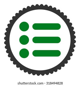 Items round stamp icon. This flat vector symbol is drawn with green and gray colors on a white background.