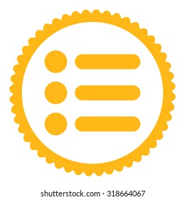 Items round stamp icon. This flat vector symbol is drawn with yellow color on a white background.