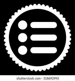 Items round stamp icon. This flat vector symbol is drawn with white color on a black background.