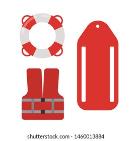 Items to save life on water. Set. 
Life jacket, life buoy