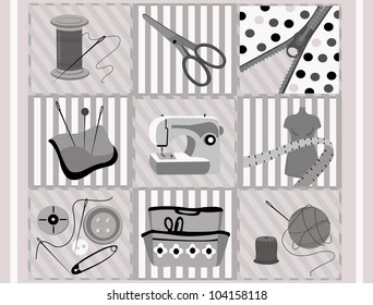 Items for sewing, zip, etc. Vector illustration