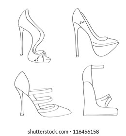 items shoes set on a high heel isolated on white background