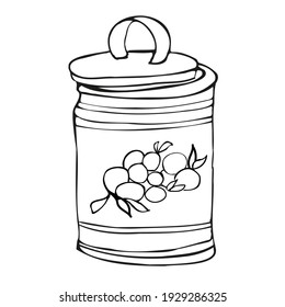 items for storage: burak. birch bark can. Hand drawn graphics, vector. coloring