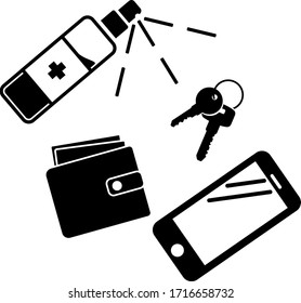 Items that need to be disinfected when coming home: phone, keys, and purse.