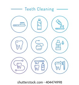 The items used for oral hygiene. Teeth cleaning icons outline set.Outline elements teeth cleaning. Vector tooth icon isolated. Tooth brush vector. hygiene isolated. Teeth whitening. Whitening teeth