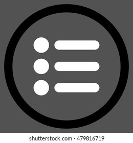 Items vector bicolor rounded icon. Image style is a flat icon symbol inside a circle, black and white colors, gray background.