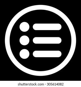 Items vector icon. This rounded flat symbol is drawn with white color on a black background.