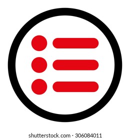 Items vector icon. This rounded flat symbol is drawn with intensive red and black colors on a white background.