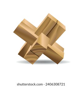 Items. Wooden brain teaser game (puzzle) on white background