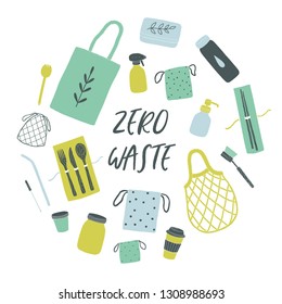 Items for zero waste living. Vector illustration