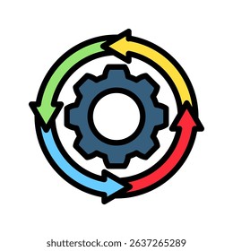 Iteration Cycle mini illustration outline color icon, use for research and development, education, industry, UI, UX kit, app and web development, digital or print.