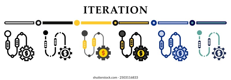 Iteration icon collection. 6 Various style icons. For sign, symbol, element, presentation, infographic or web graphics. Vector Illustration.