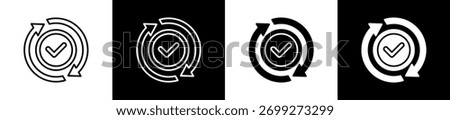 Iteration icon variations in line and glyph style on black and white background